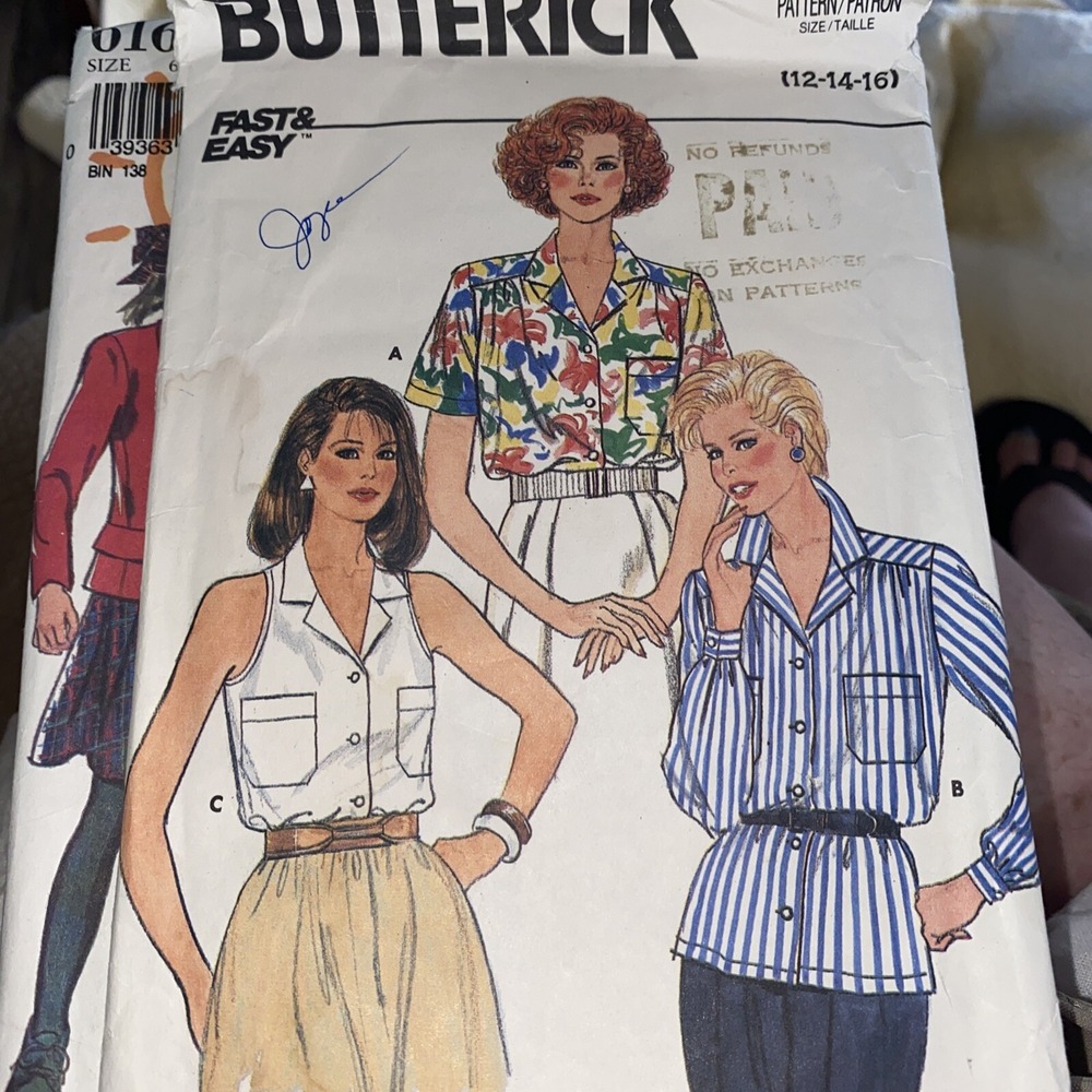 Butterick 3297 Misses Blouses (3 Styles) Vintage 1985 Pattern size 12-16 Cut Com
